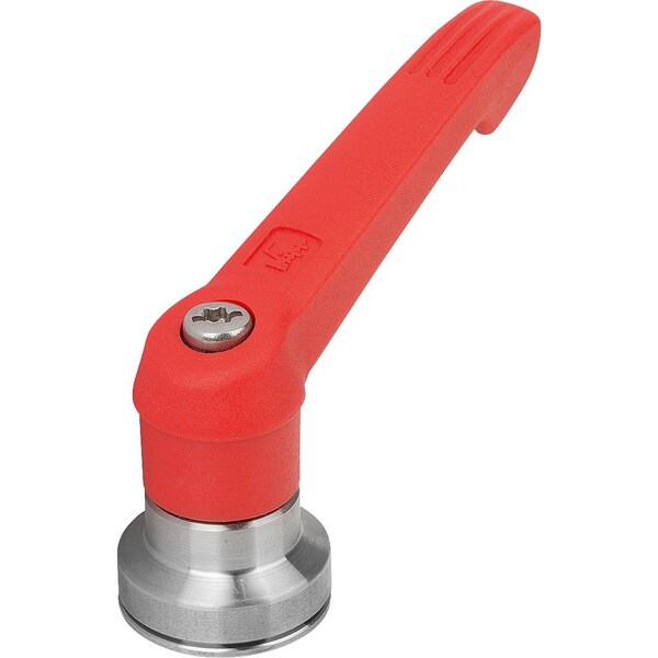 Adjustable Handle W Clamp Force Intensif Size:2, M08, Plastic Red Ral3020, Comp:Stainless Steel